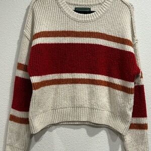 American Eagle Red Striped Ribbed Y2K Cozy Cropped Snowdrift Sweater Size Medium